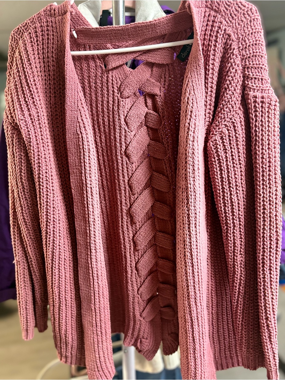 Derek Heart Rose Pink Cable Knit Open-Front Cardigan